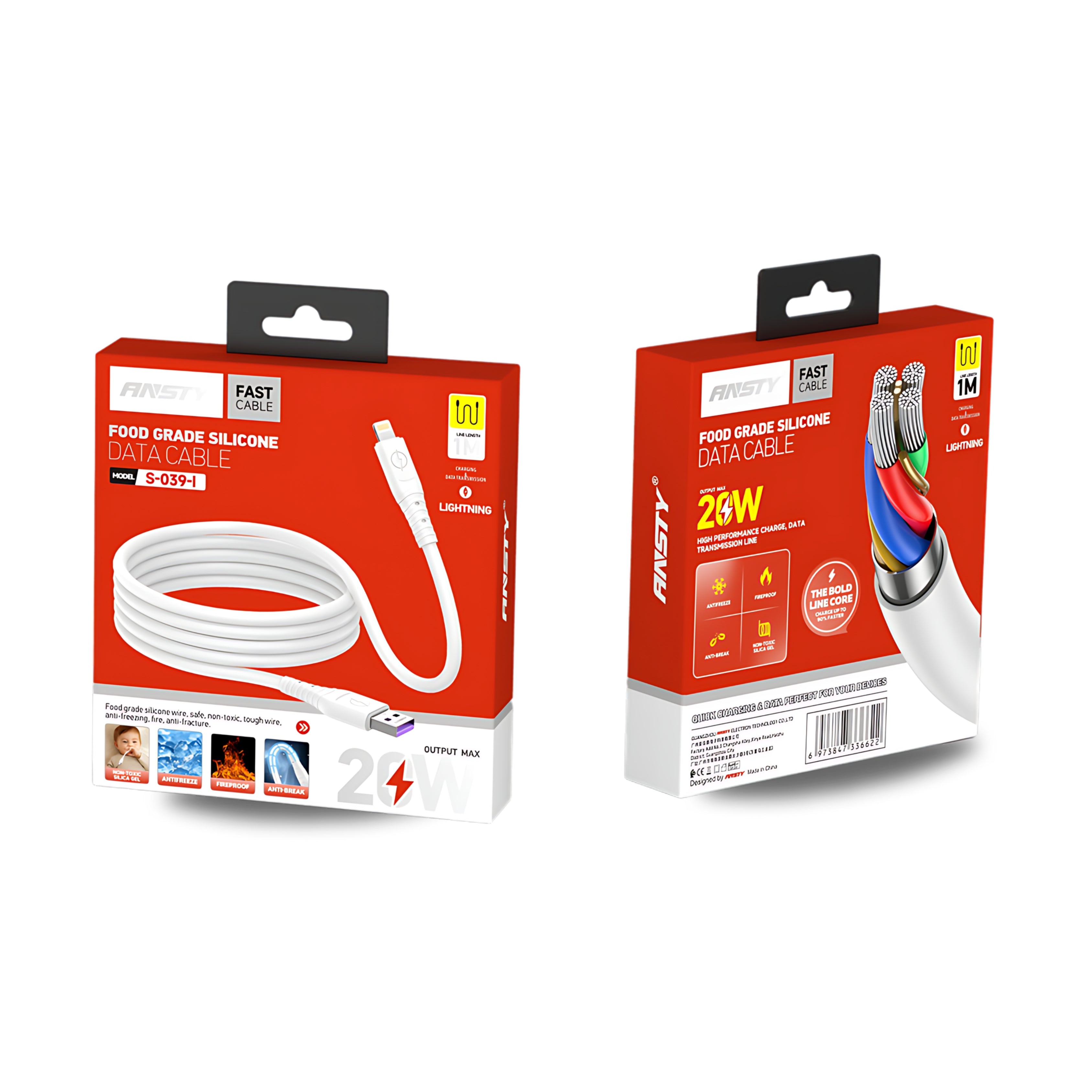 Lightning Silicone 20W Data Cable (Food Grade | 10pcs Pack) S-039-I