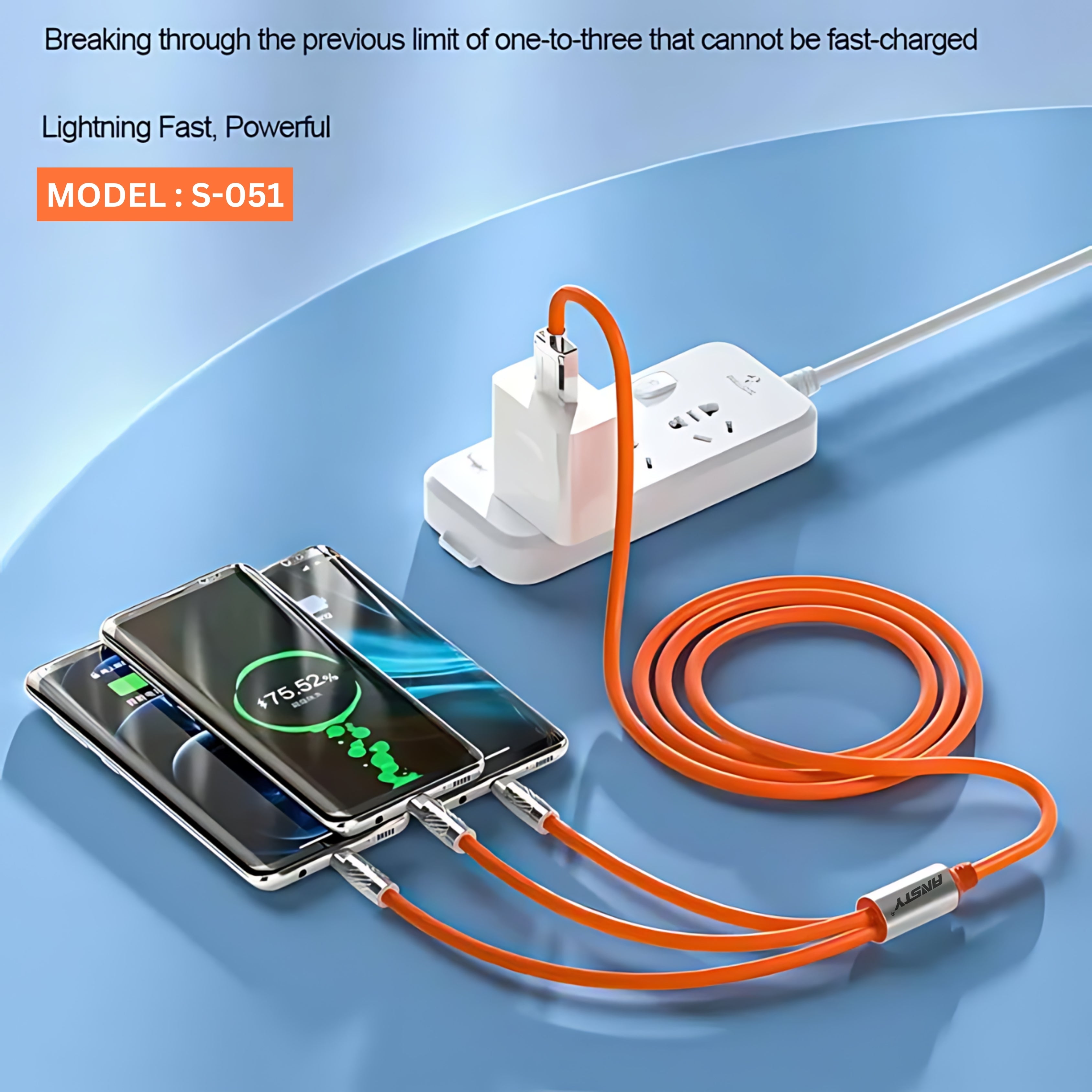 3 in 1 Silicone Fast Charging Cable with LED Light S-051