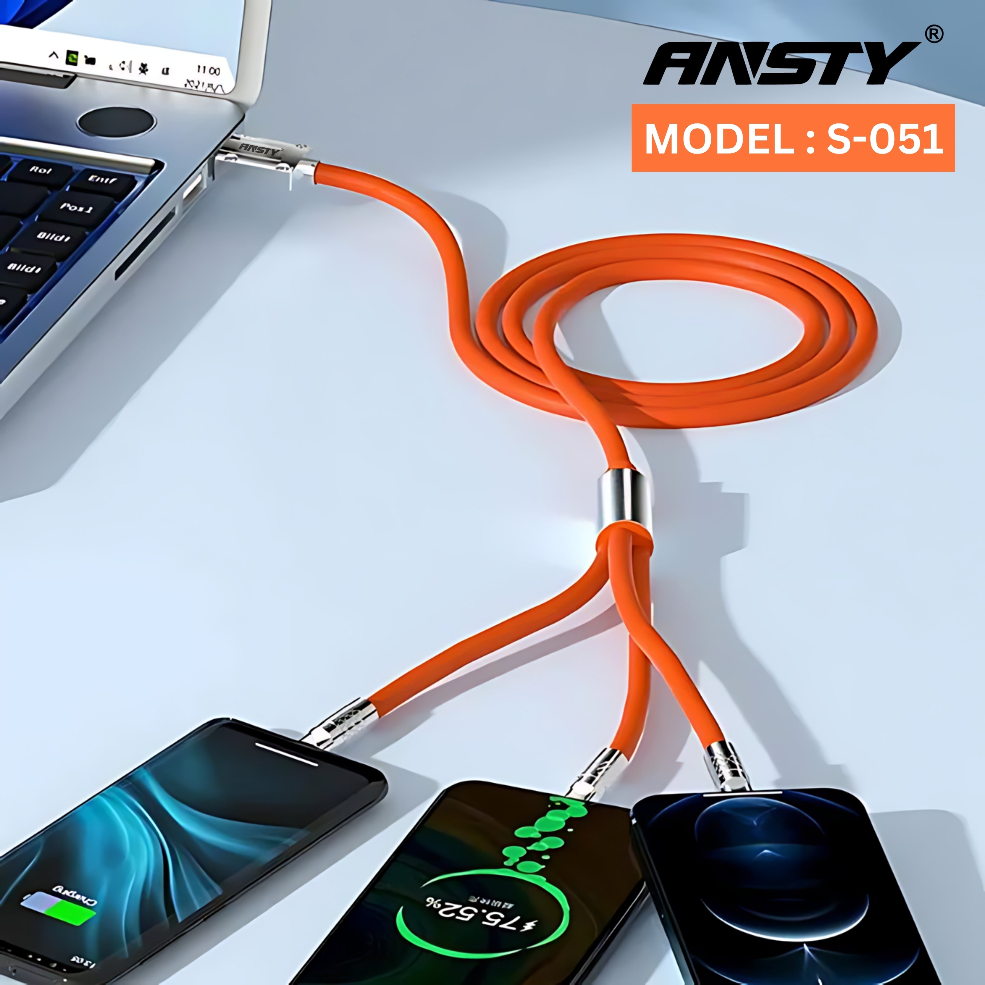 3 in 1 Silicone Fast Charging Cable with LED Light S-051