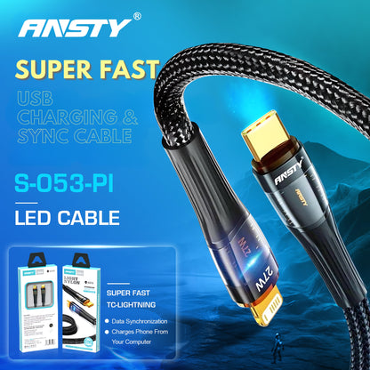 27W Fast Charging LED Type-C to Lightning Cable S-053-PI