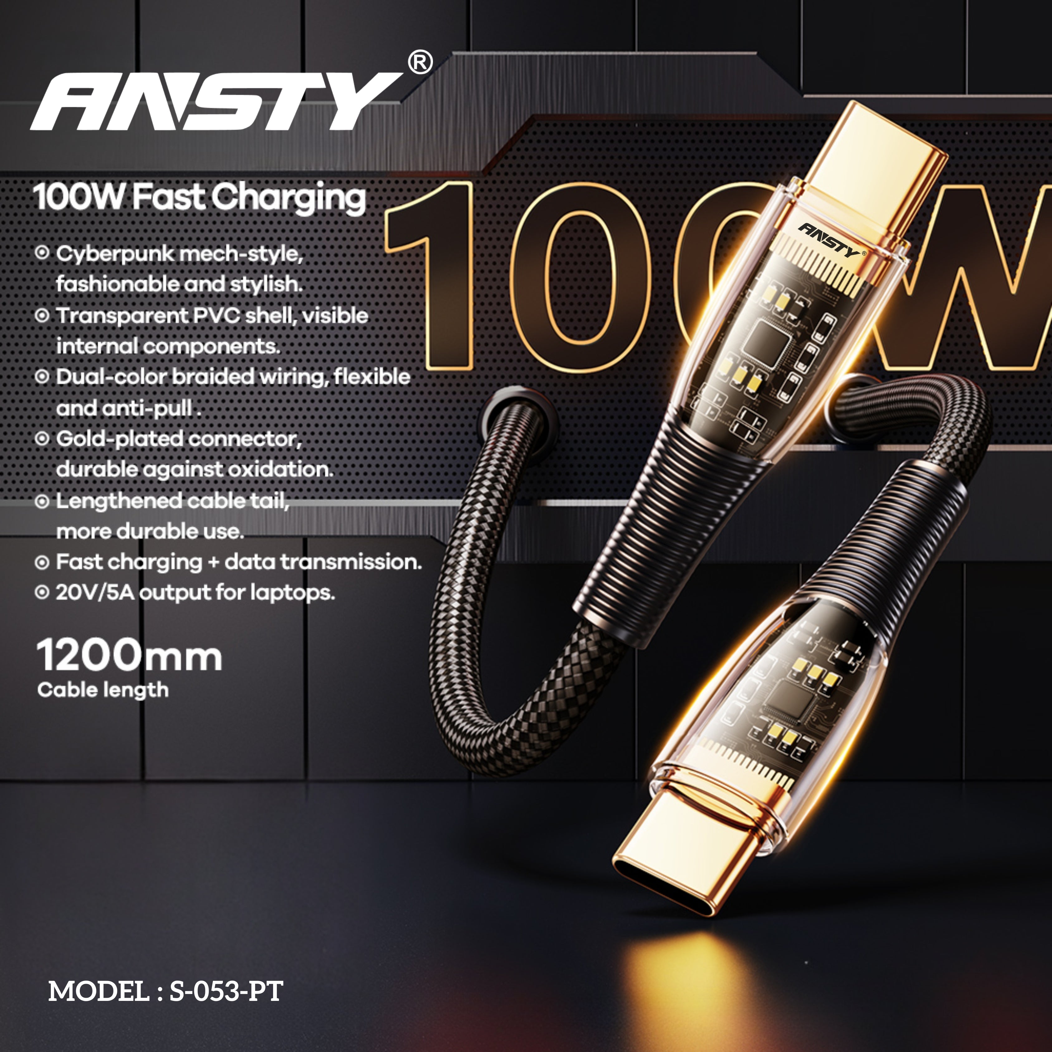 100W Type-C to Type-C Fast Charging LED Cable