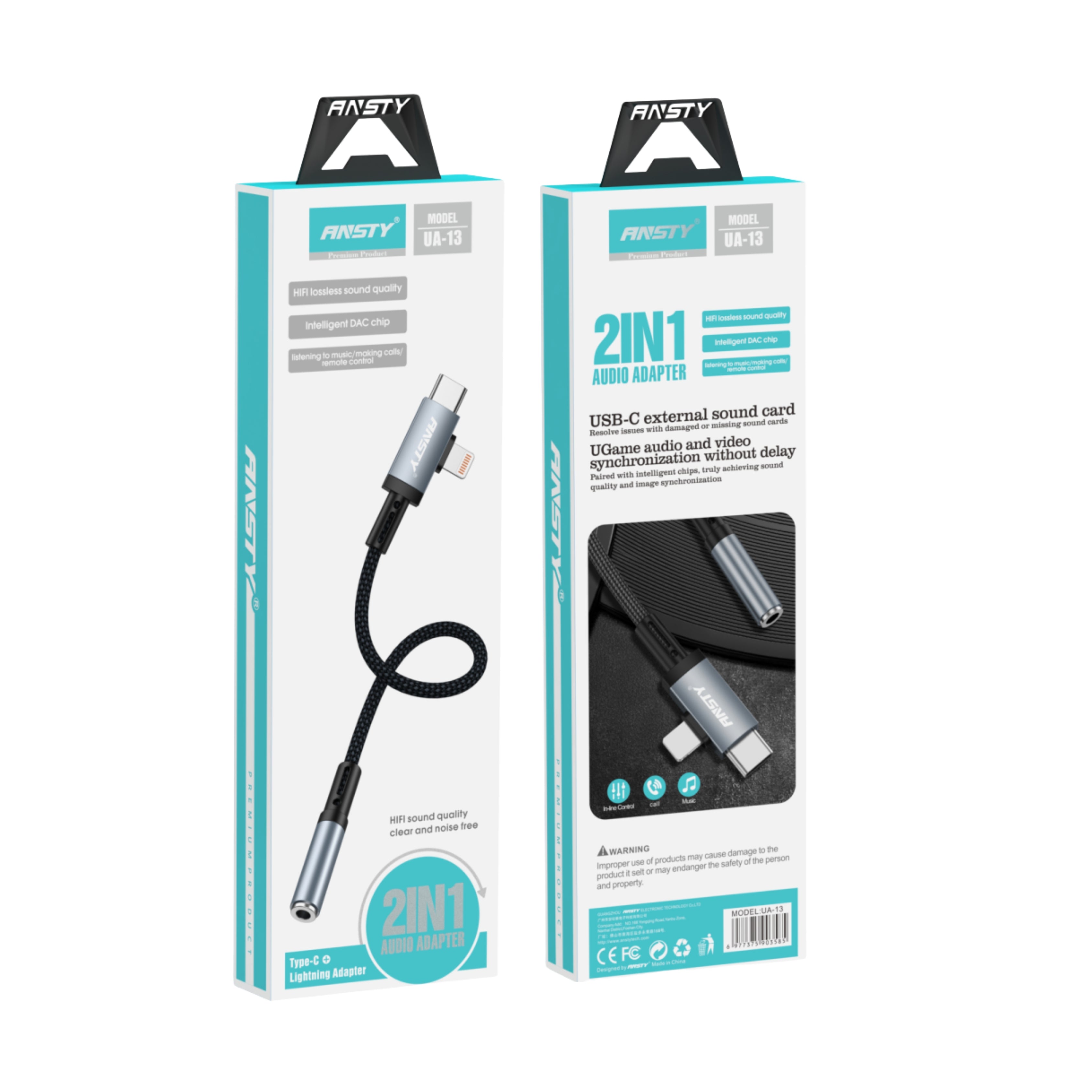 2 in 1 Type C-LIGHTNING Audio Adapter UA-13