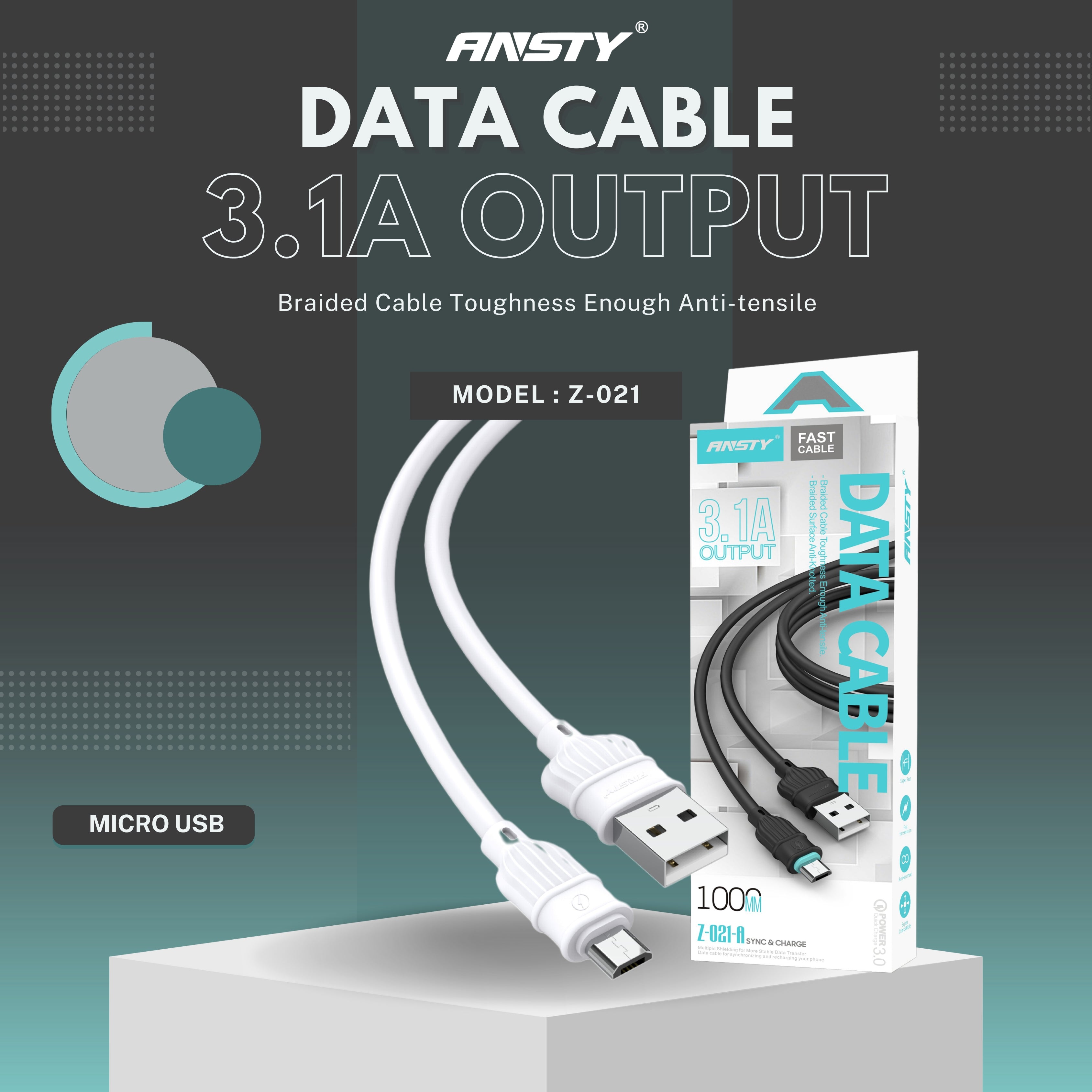 3.1A Braided Micro USB Data Cable Z-021-A