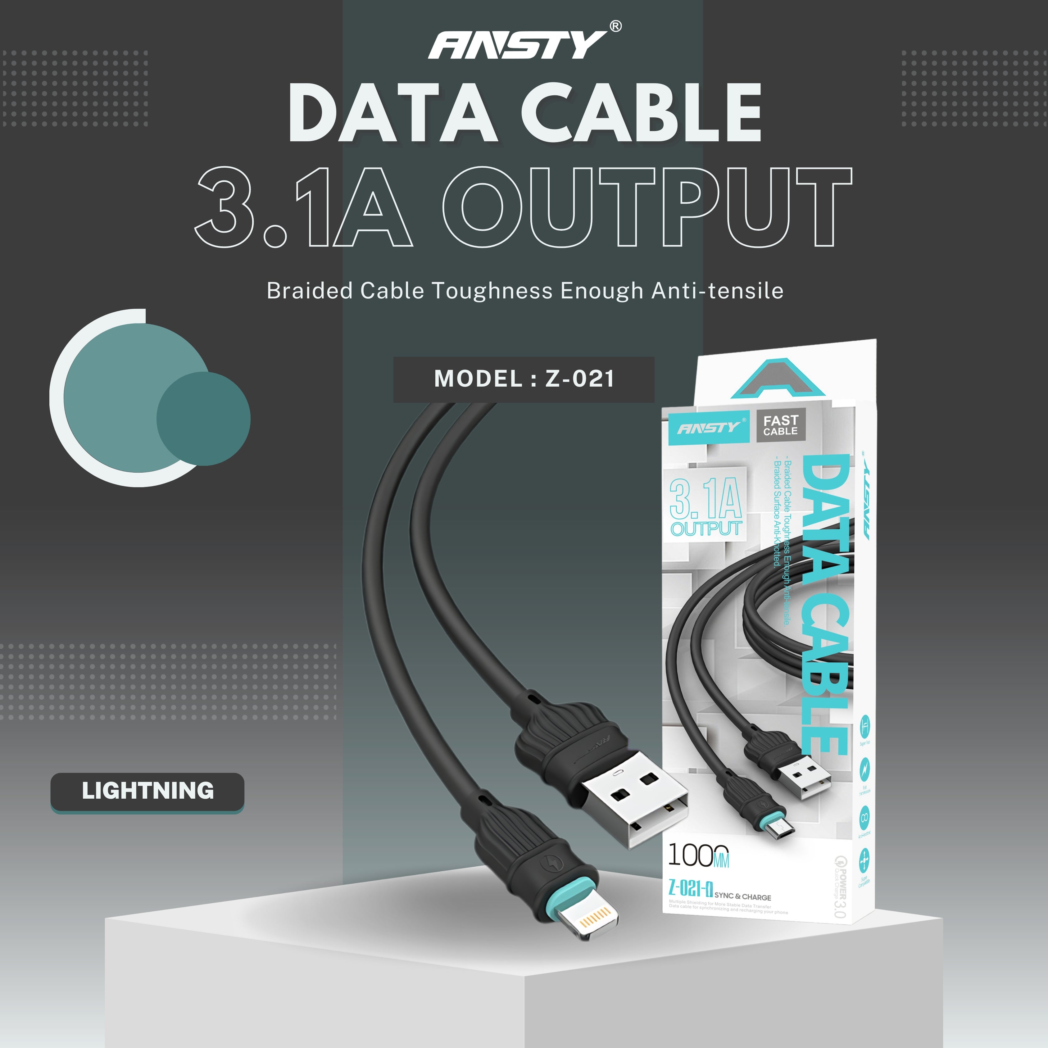 3.1A Braided Lightning USB Data Cable Z-021-I