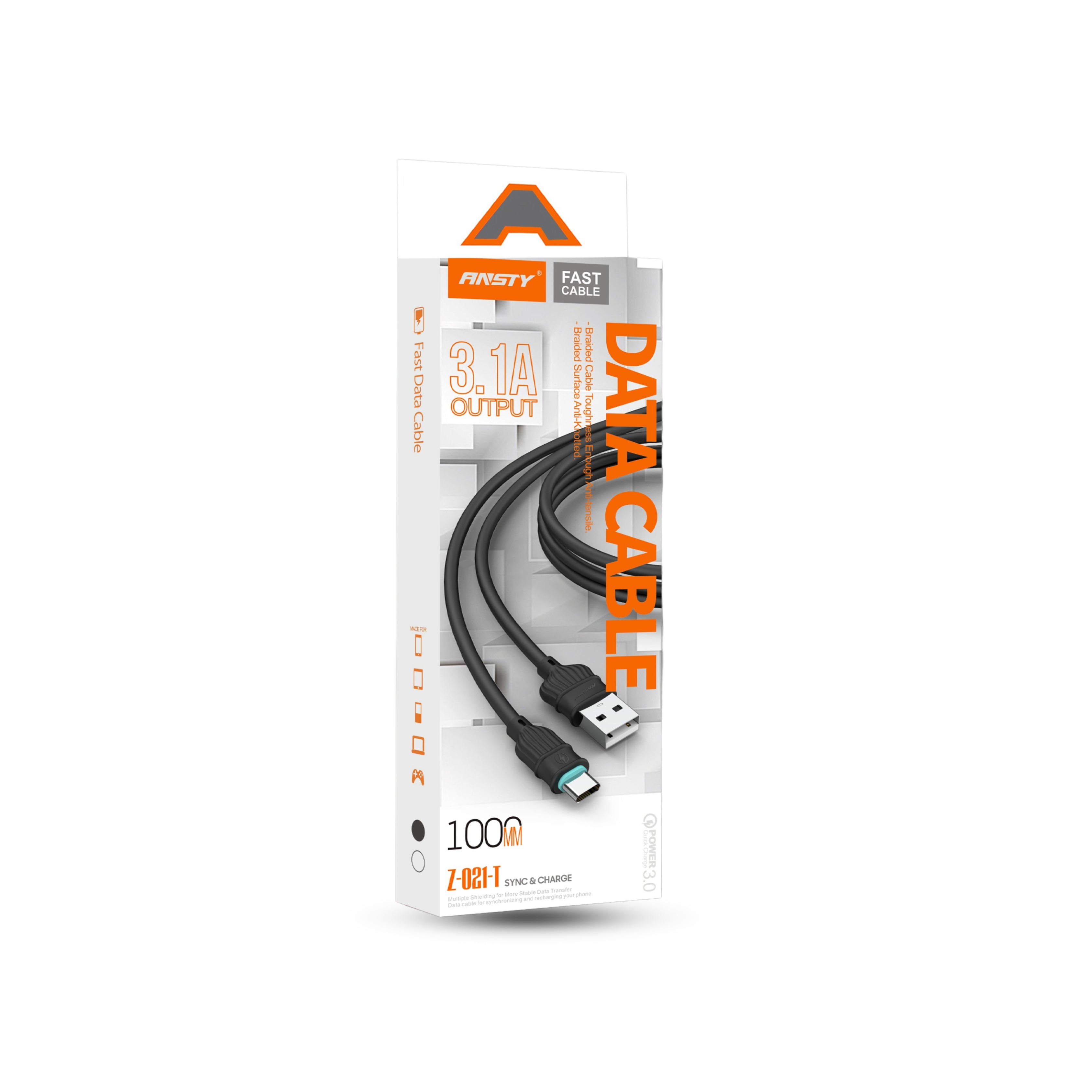 3.1A Braided Type-C USB Data Cable Z-021-T