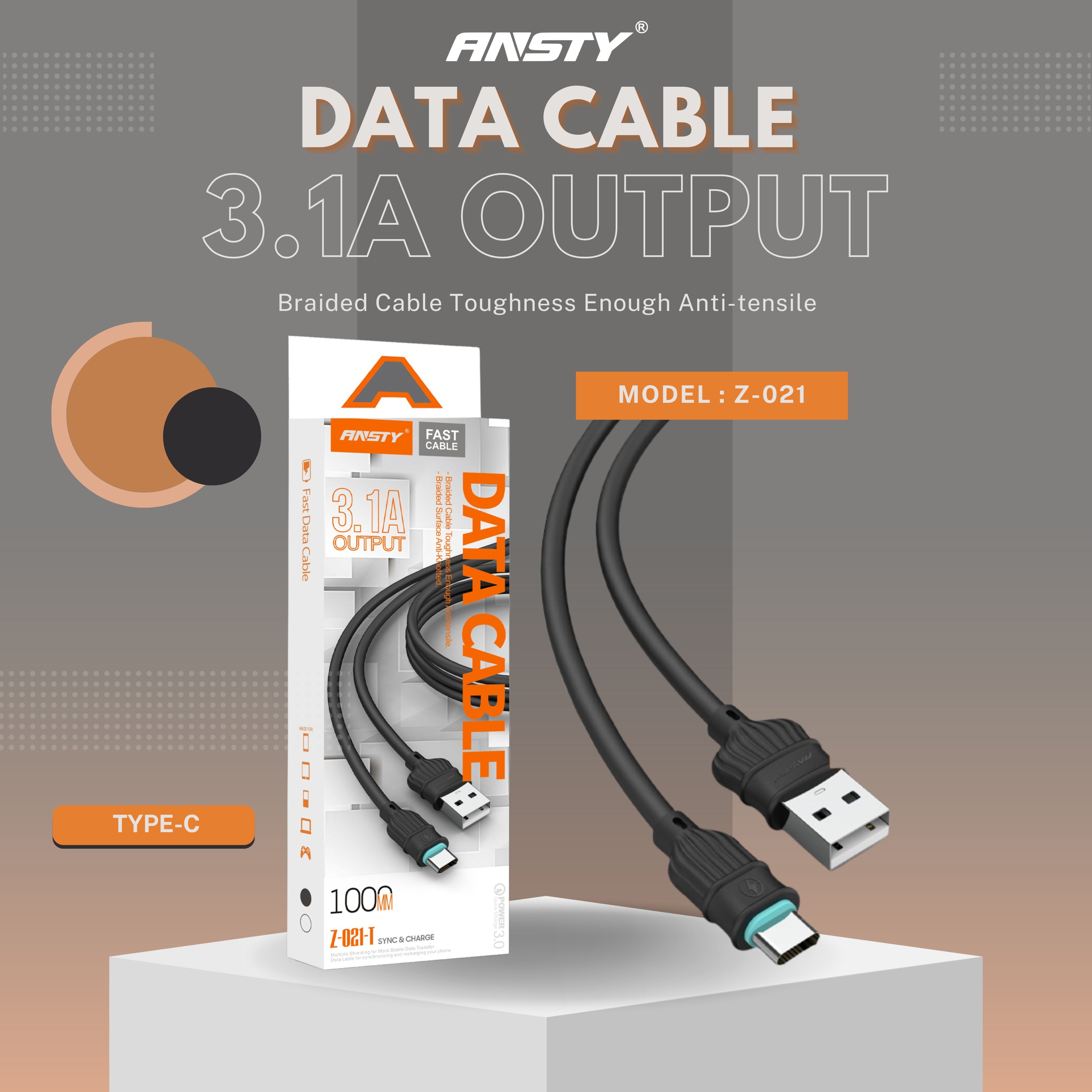 3.1A Braided Type-C USB Data Cable Z-021-T