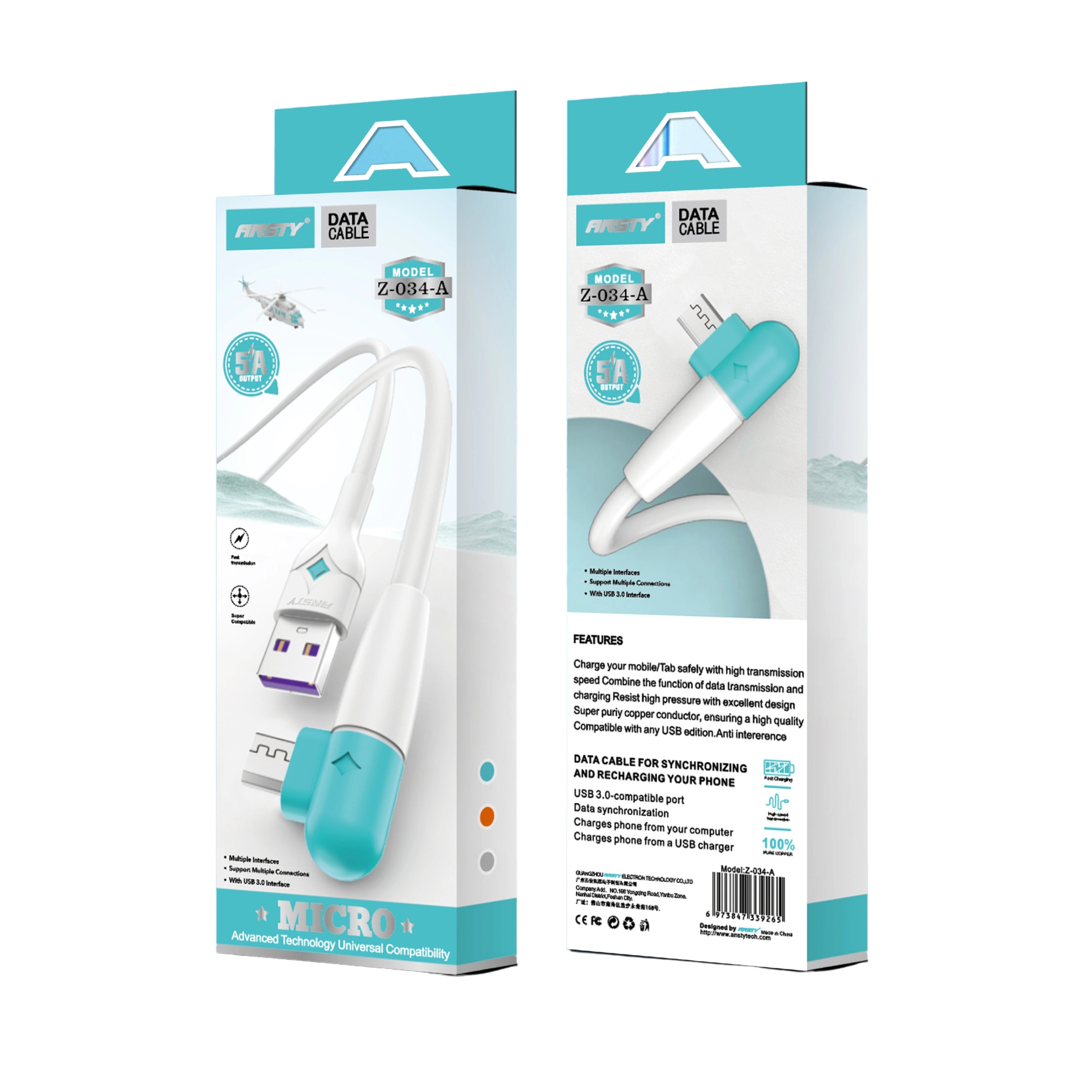 Elbow Fast Charging Cable Micro Z-034-A