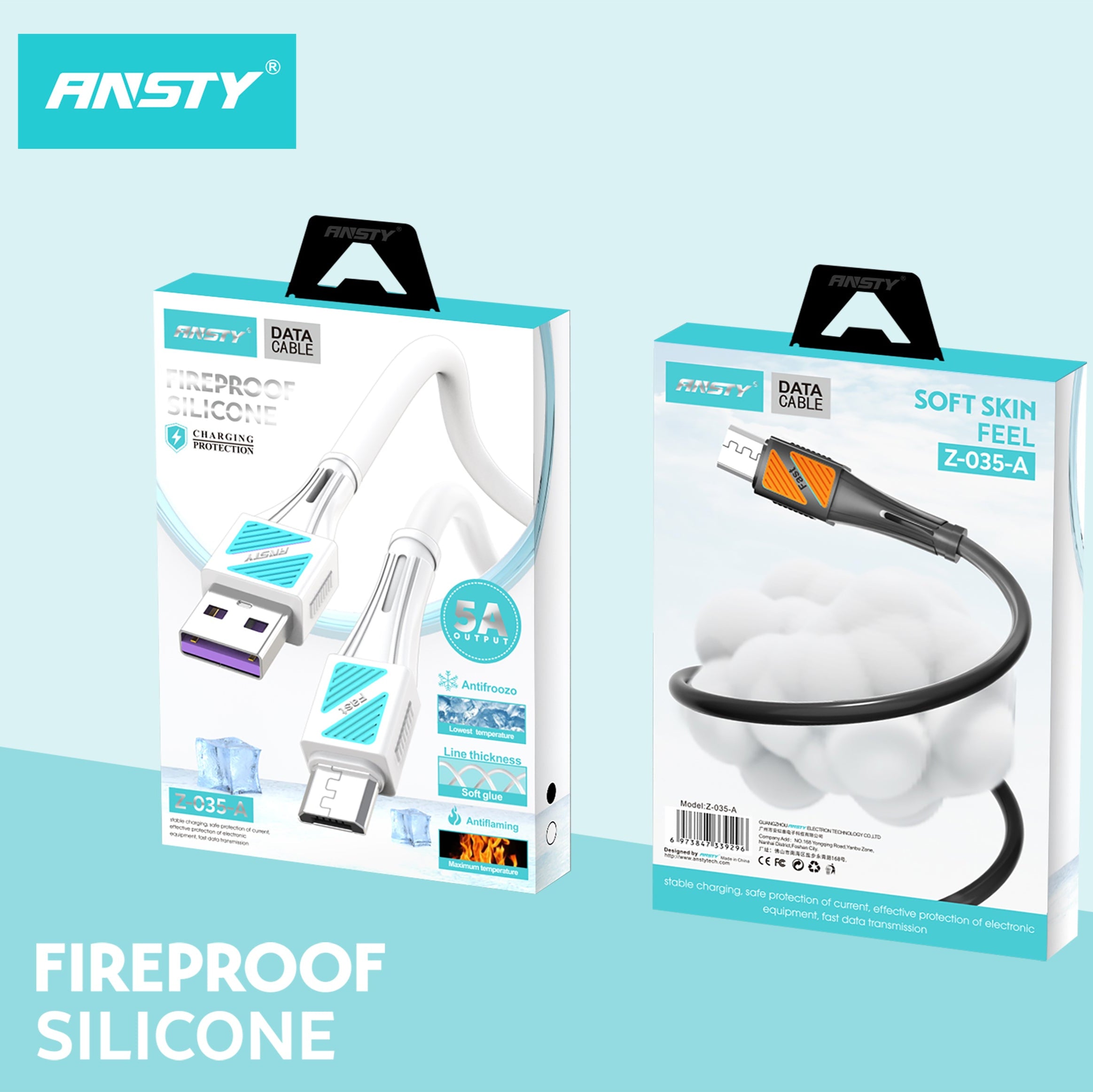 5A Fireproof Silicone Micro USB Cable  Z-035-A